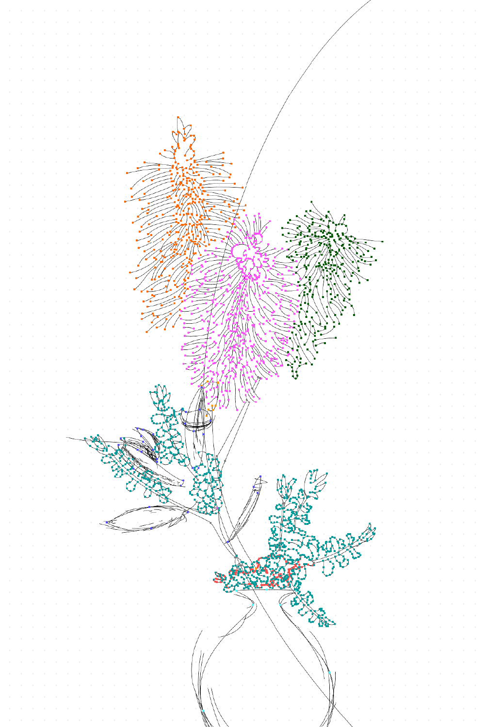 a snap of the vector paths of the illustration I made for the poster, manfesting the complexity of the artwork. a vast network of nodes and paths.