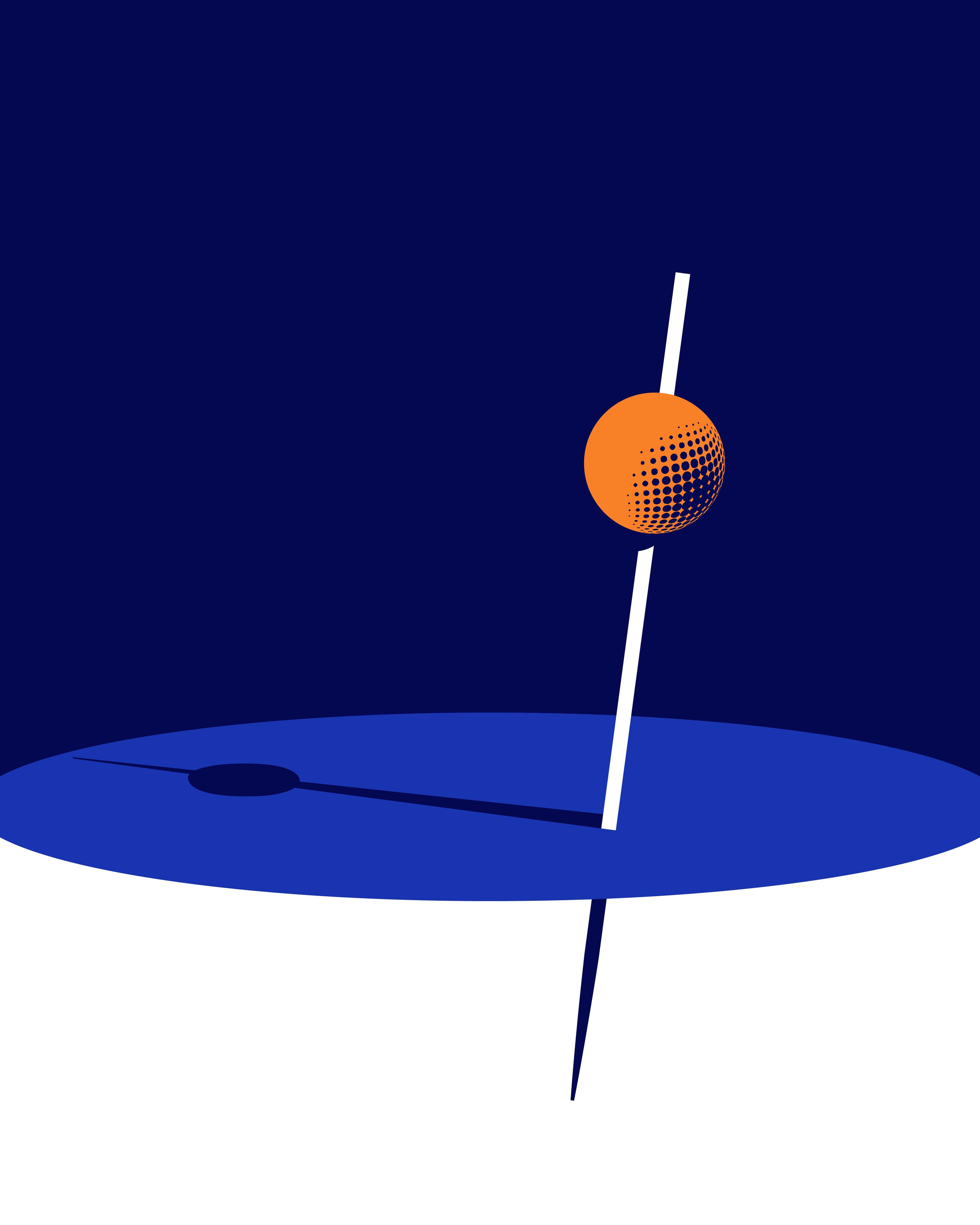 the mid-centry illustration I made for the bevarages menu; featuring a cocktail with a cocktail stick in it,  which has a golf ball pircked on