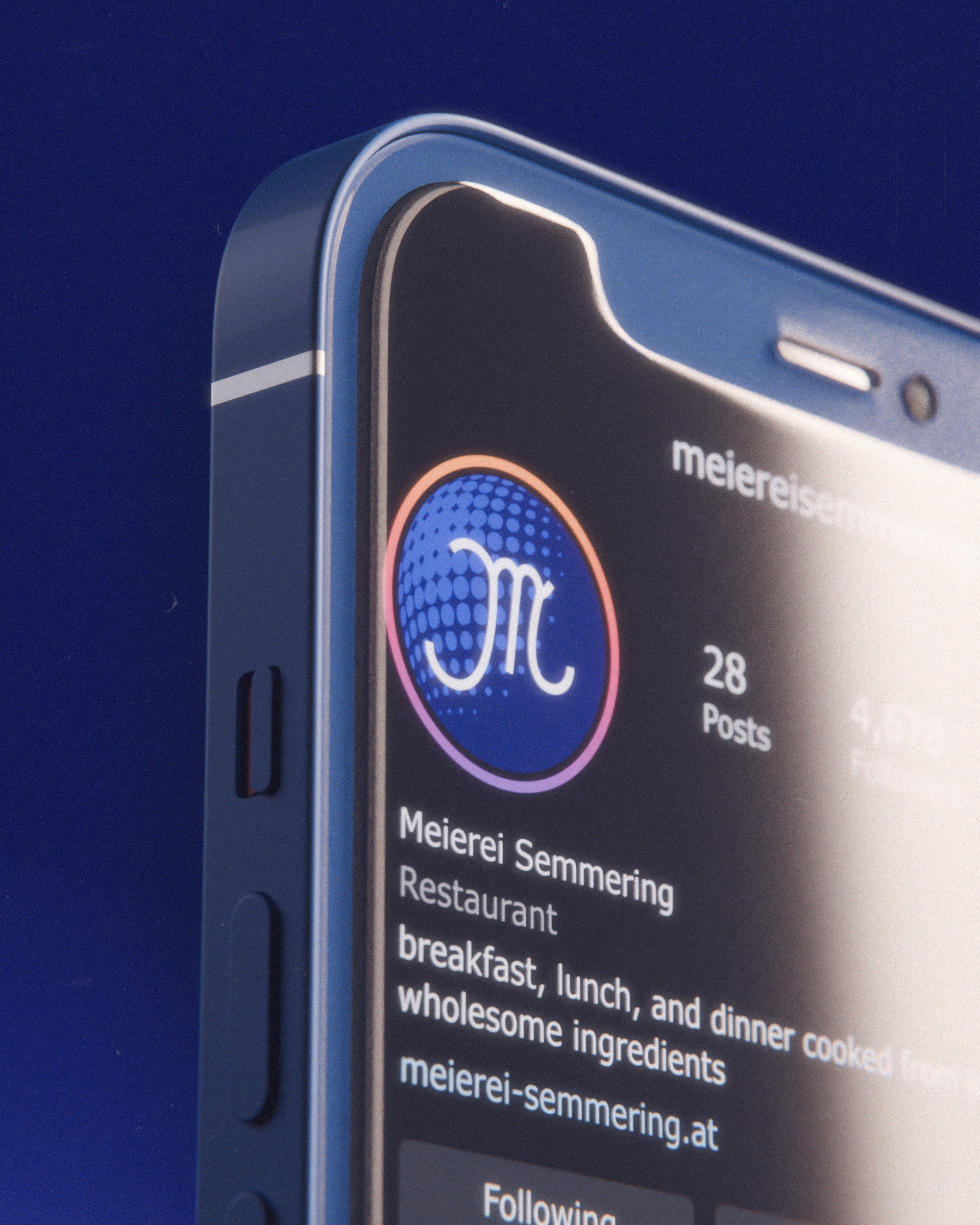 a close up of an iPhone, featuring the Meierei restaurant Instagram profile picture I designed