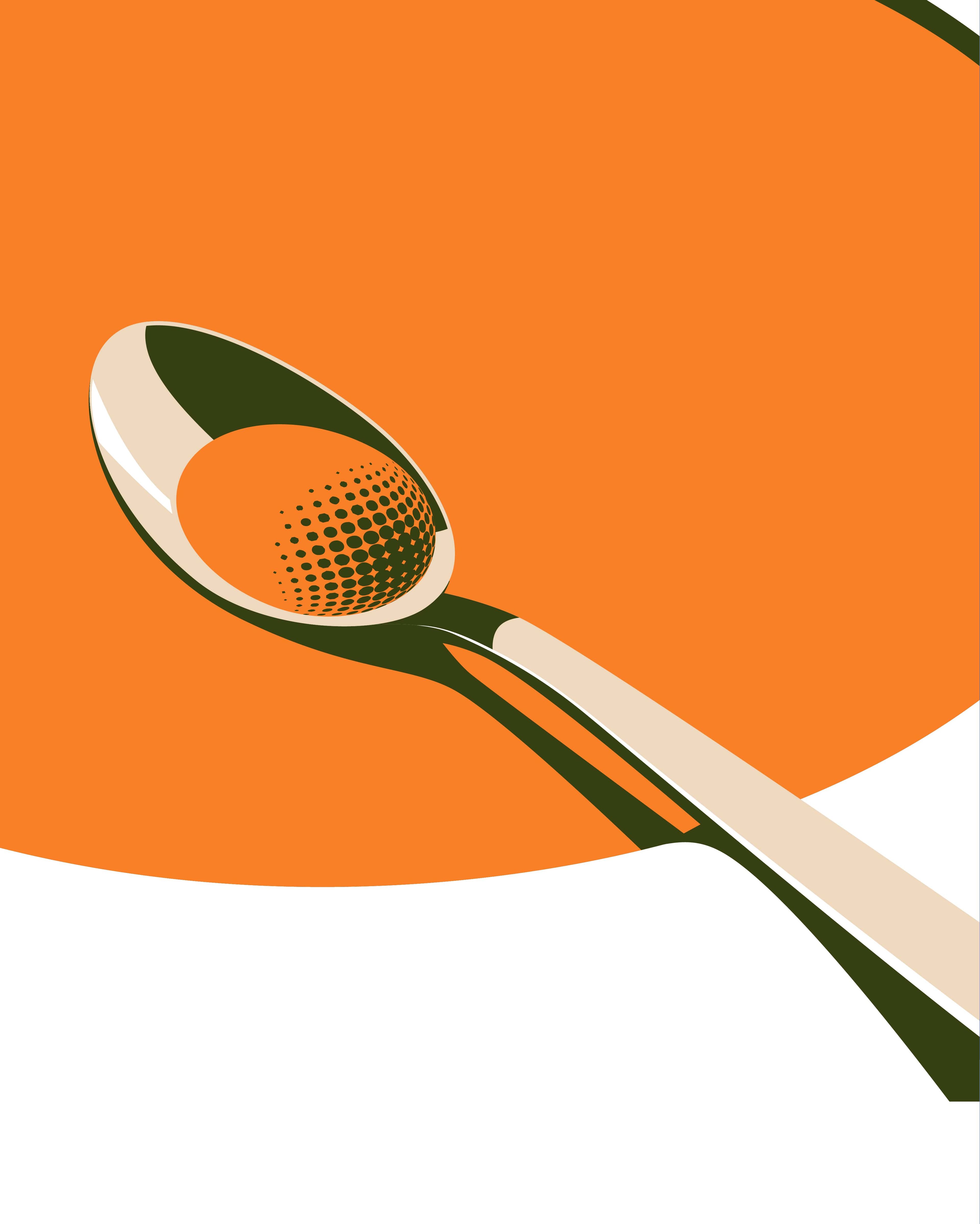 the mid-century illustration I made for the dinner menu of the Meierei restaurant;  featuring a soup bowl with a spoon resting in it